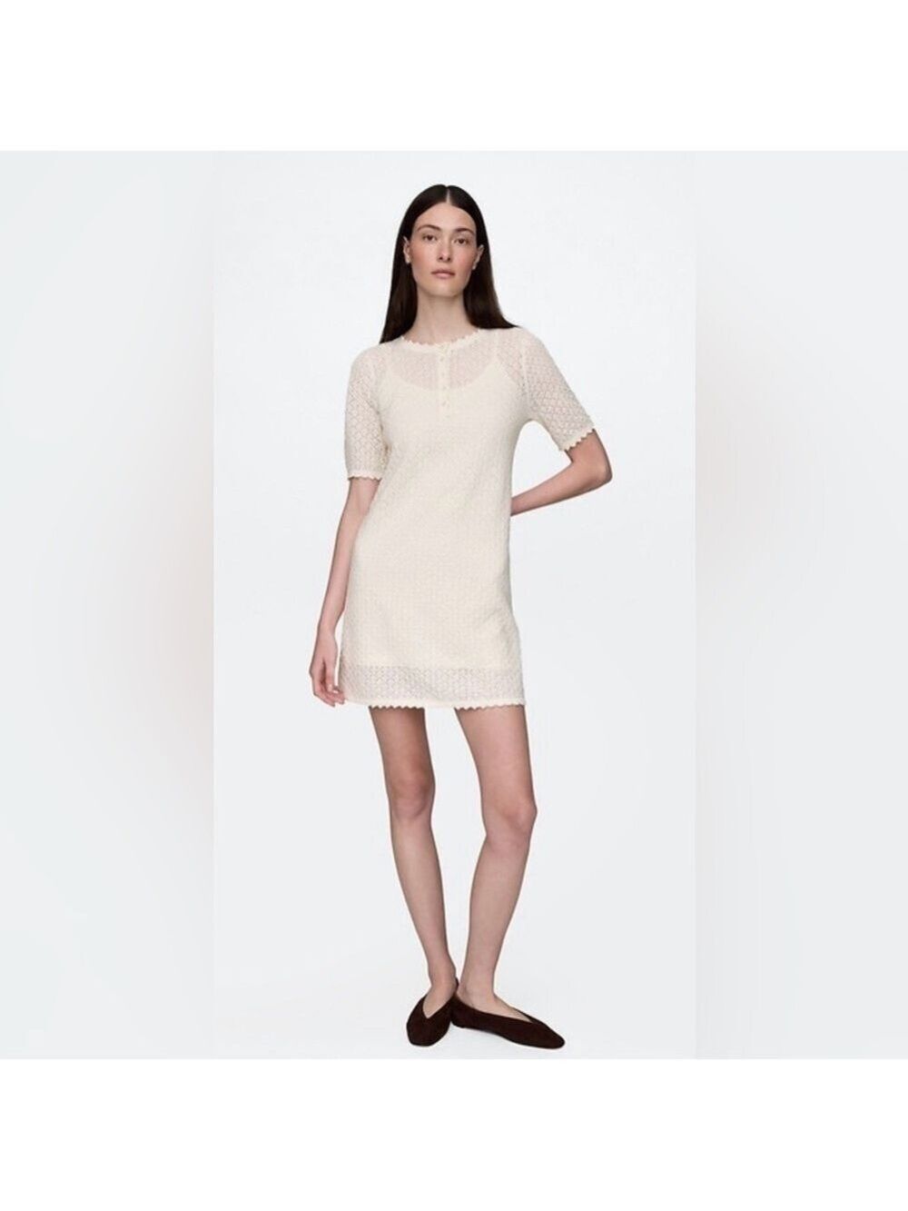 Gap Linen-Blend Pointelle Crochet Mini Dress NWT Small Cream Feminine Romantic